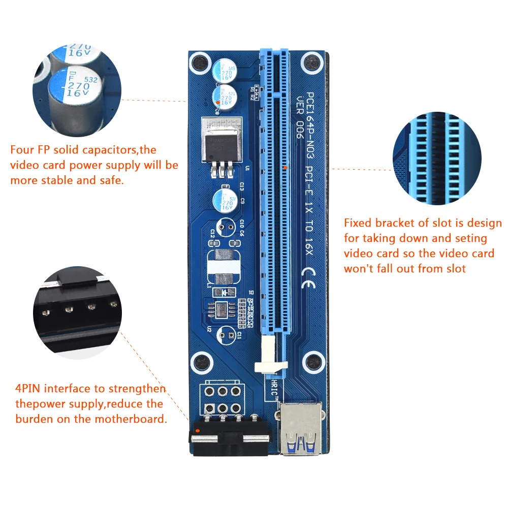 Tishric Ver006 Pci e удлинитель Express Riser Card 1 16x USB 3 0 кабель Sata на 4pin Molex Power для майнинга