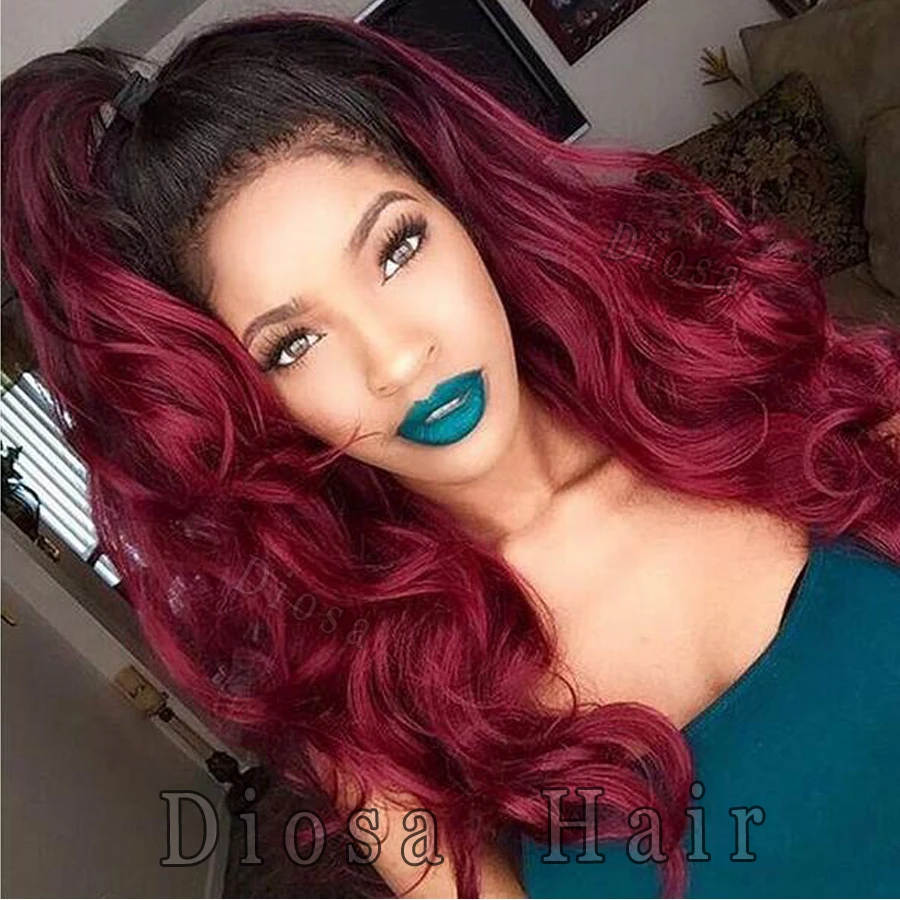 2017 1B/Burgundy Ombre Full Lace Wigs Ombre Lace Wigs 180 Density Wavy