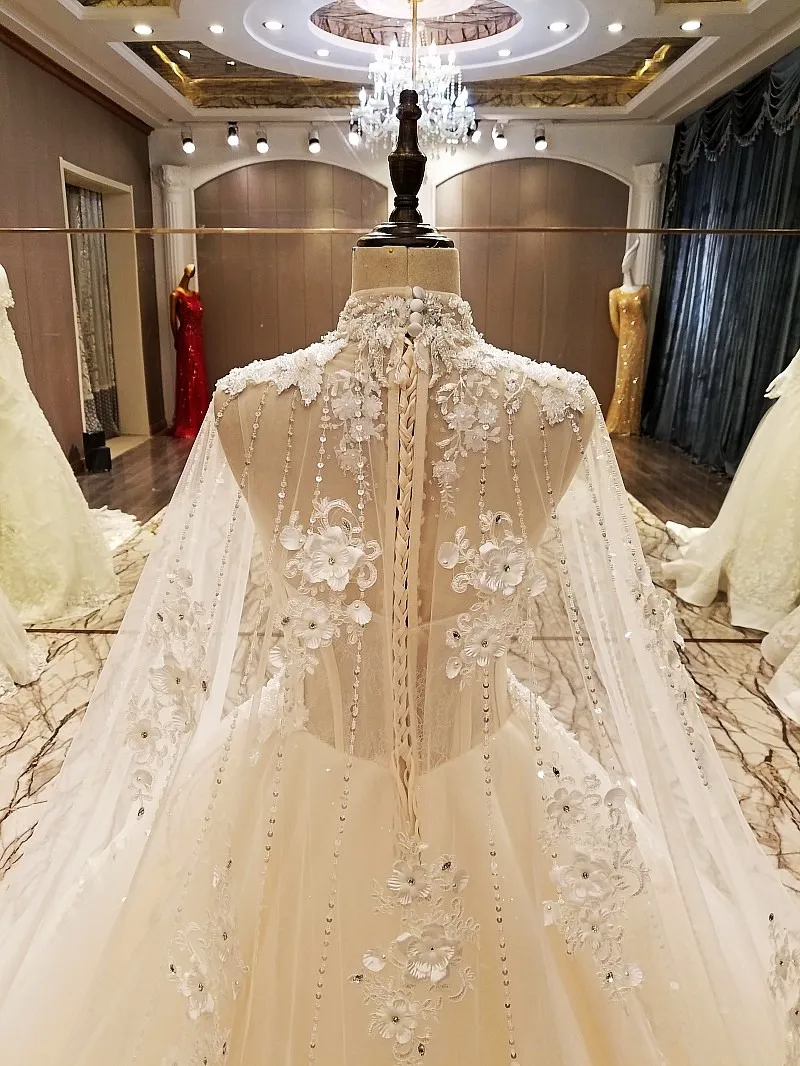 LS89036 свадебное платье с кружевомвысокой шеи длинный плащ элегантный кружева свадебное платье бальное платье кристалл свадебные платья с