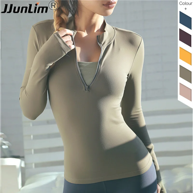

Women Yoga Shirts Gym Sportswear Tight Running Shirt Zipper Long Sleeve Workout Fitness Shirts Quick Dry Women Slim Sport Top