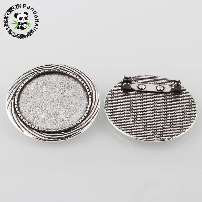 

10pcs 40x2mm Vintage Alloy Brooch Cabochon Bezel jewelry Settings, with Iron Pin Back Bar Findings, Antique Silver, Flat Round