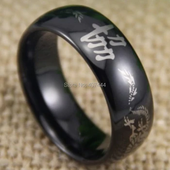 

Free Shipping YGK JEWELRY Hot Sale 8MM Comfort Fit Tai Chi Kanji Dragon Black Dome New Tungsten Wedding Ring