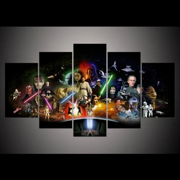 

Home Decor Paintings Modular Modern Printed 5 Panel Printed Star Wars Movie Spaceship Tableau Wall Art Canvas Picture Posters