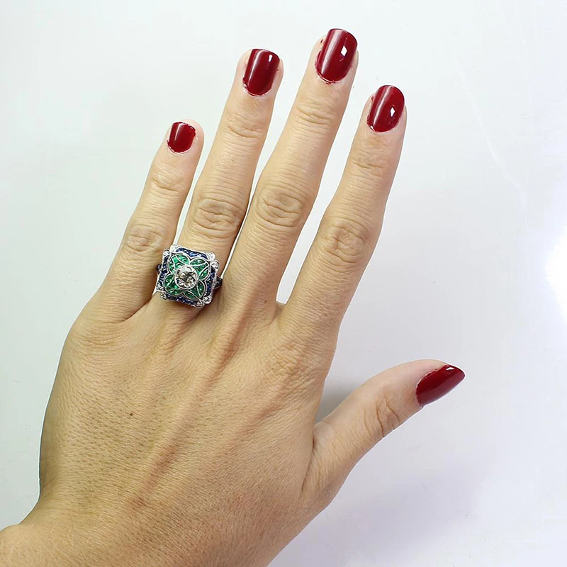 Винтажные белые кольца с камнями для женщин, обручальное кольцо, подарок, серебряное кольцо, зеленое роскошное ювелирное изделие, Bague Femme Girl Anillos Mujer O5Q583