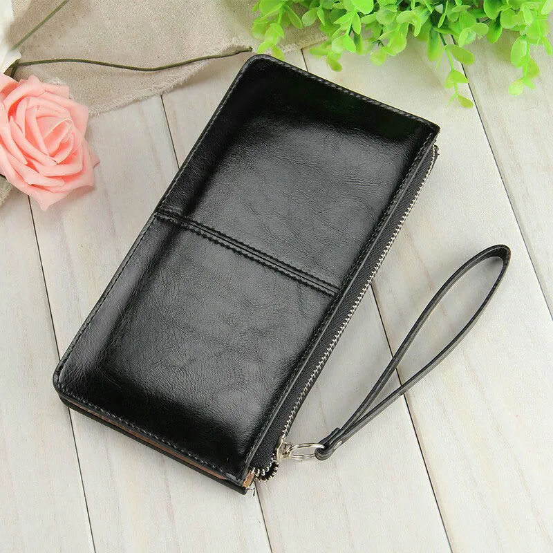 

Unistyle Women Oil Wax Leather Zipper Clutch Wallet Female Candy Color Burglar Robbed Purse Lady Multi-function Phone Bag