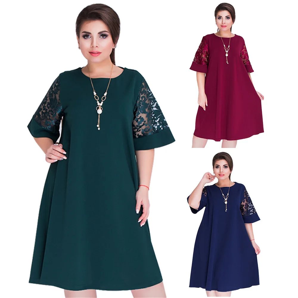 2019 Summer new Hot fashion lace sleeves plus size dress XL-6XL
