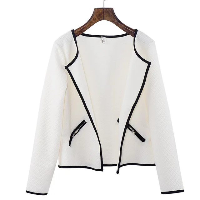 Весенняя куртка, женская модная однотонная Повседневная куртка на молнии с карманами, 3 цвета, большие размеры, S-4XL, кардиган в клетку, приталенная верхняя одежда - Цвет: white