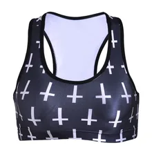 Женский белый крест на черном фитнесе короткий жилет тренировки беспроволочное нижнее белье Бесшовные стрейч майка хип хоп мягкие бюстгальтеры