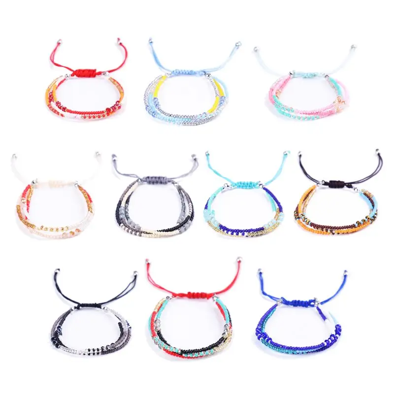 

Bohemian Sead Beaded Wax Rope Handmade Rainbow Beads Braided Bracelet For Women