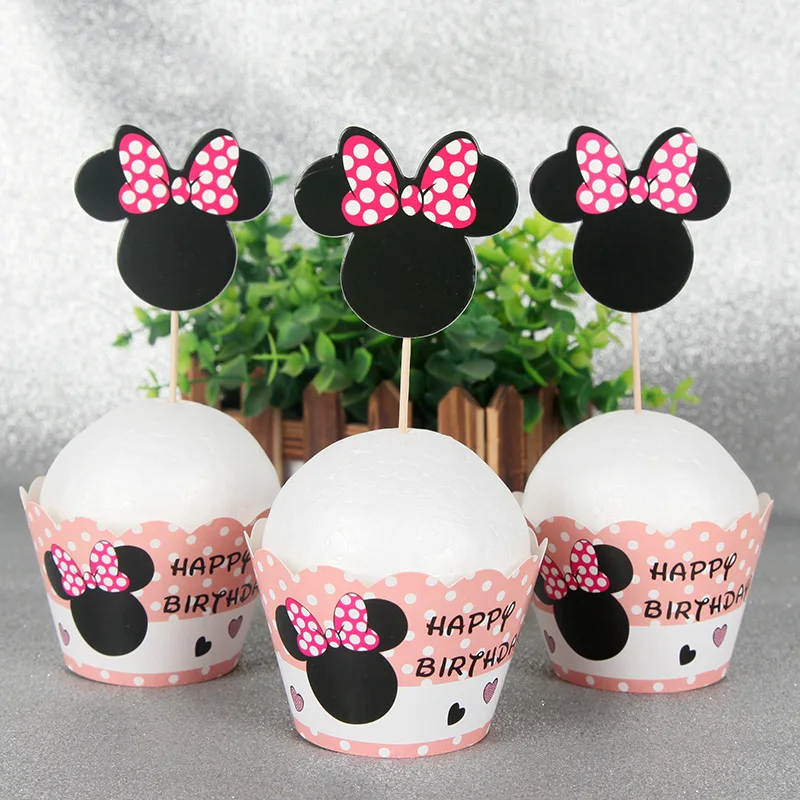 

24pcs Minnie Mouse Black CakeCup Wapper Party Cake Topper Birthday Party Decorations Adult Cupcake Paper Supplies