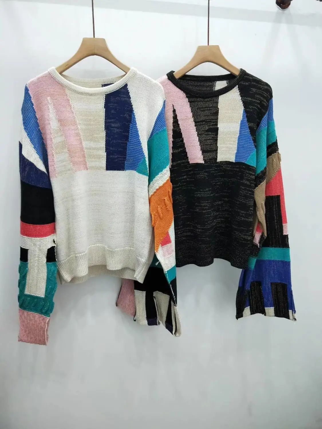 

2019 AUTUMN WINTER WOMEN wool mix colors SWEATERS SWEETY LADIES SWEATERS BLACK KNITTED patchwork FEMME SWEATER