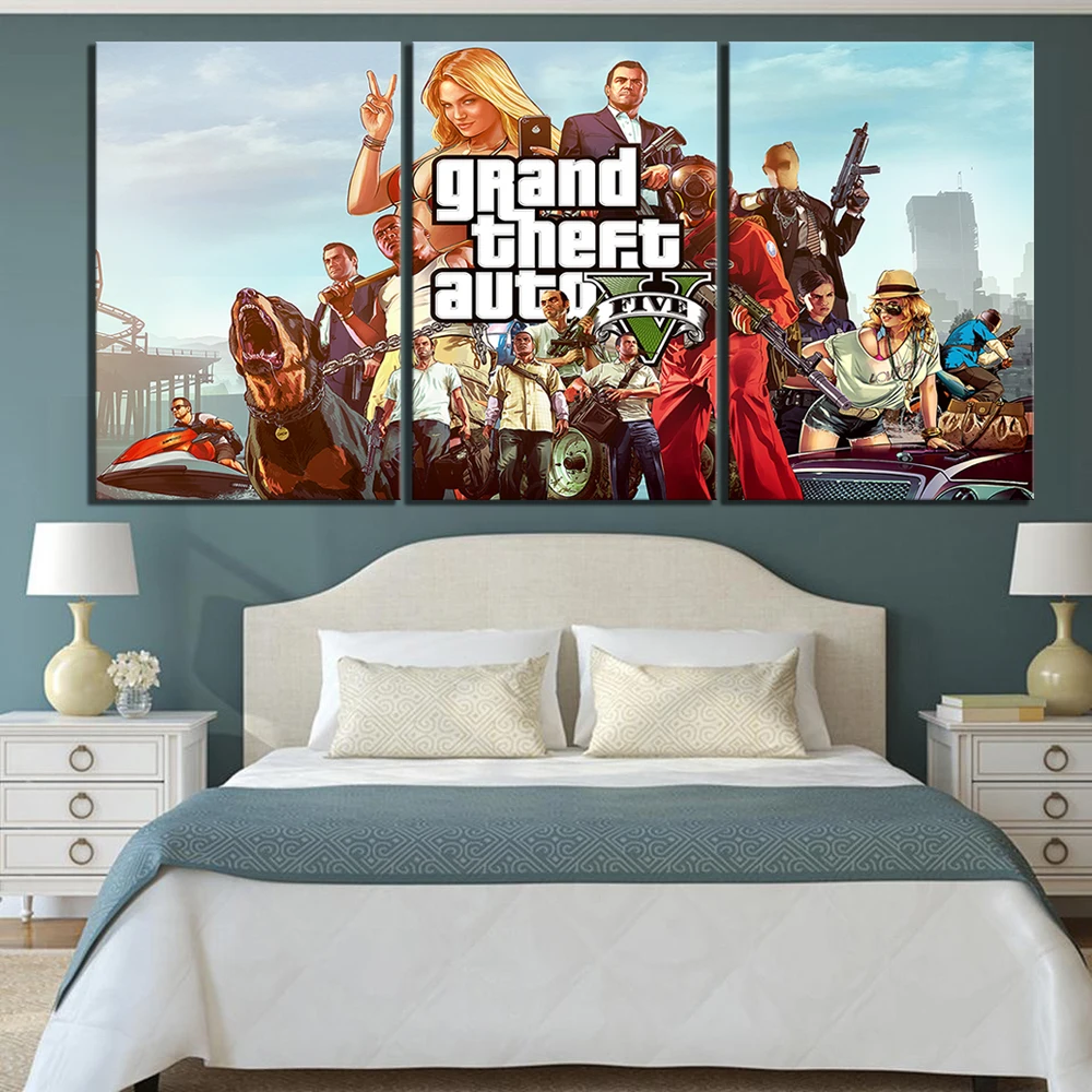 

Home Decor Modular Poster Pictures 3 Panel GTA 5 Game Grand Theft Auto Wall Artwork Canvas Painting Printed Living Room Frame