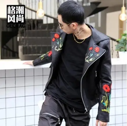S-5XL Новая мужская одежда модная для певца, танцора DJ цветы коллаж тонкая куртка из искусственной кожи мотоциклетное пальто мужские костюмы больших размеров