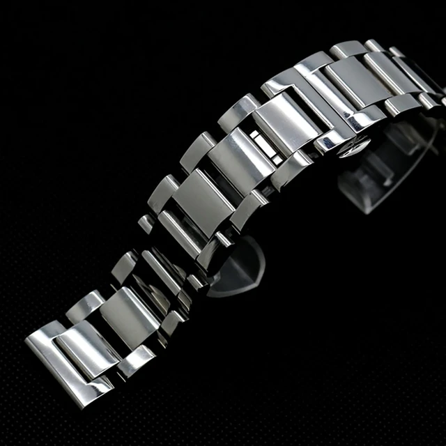 18/20mm Solid Link Watch Bands Strap Clasp Push Button Replacement