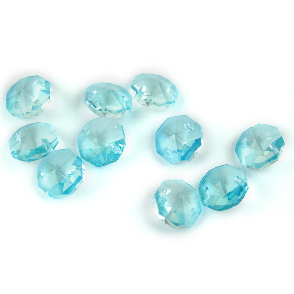 50 шт./лот 14 мм Восьмиугольные бусины Prism Lt. aquamarine в 2 отверстиях для хрустальных