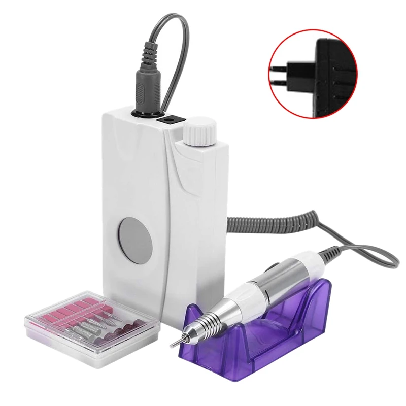 

New 30000Rpm Portable Electric Nail Drill Machine Rechargeable Cordless Manicure Pedicure Set For Nail Equipment Eu Plug White