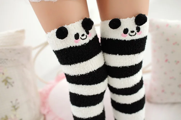 Japansk Mori Girl Djurmodellering Knä Randig Söt Härlig Kawaii Mysig Lång Lår Hög Sos Kompression Vinter Varm_voghion.com