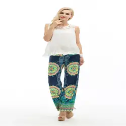 Для женщин одежда Gypsy Цветочный принт Повседневное широкие брюки Эластичные штаны чешские свободные длинные брюки Regular Размеры полиэстер