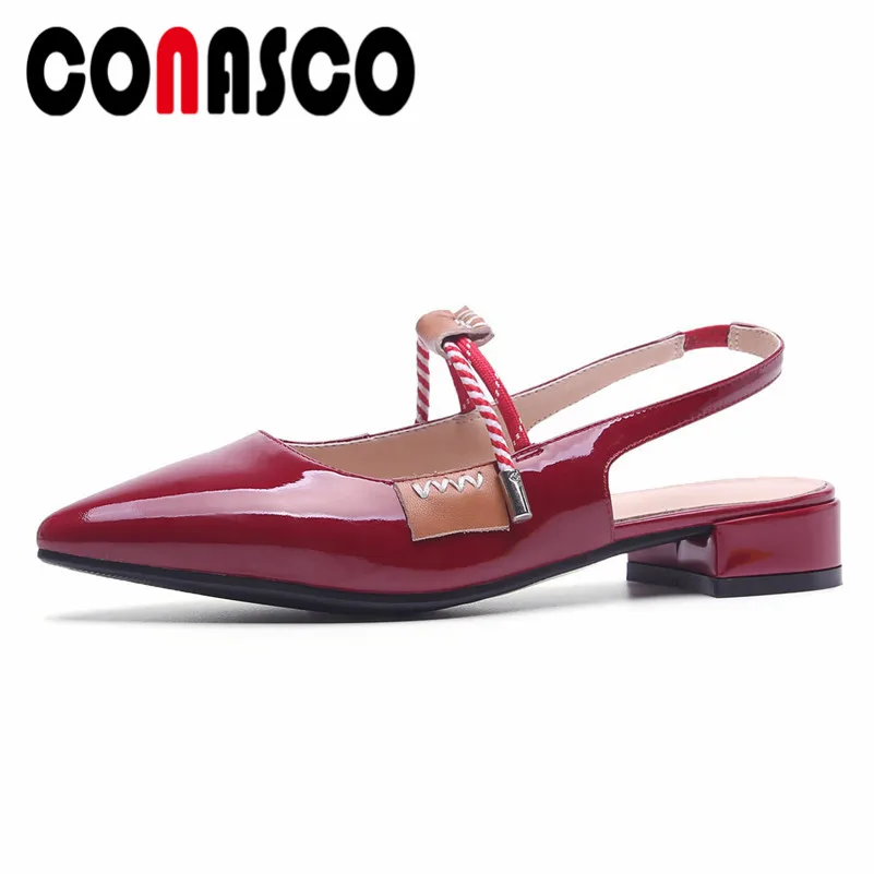 

CONASCO New Women Pumps Fashion Brand Thick Heels Patent Leather Wedding Party Shoes Woman Ladies Slingbacks Summer Sandals