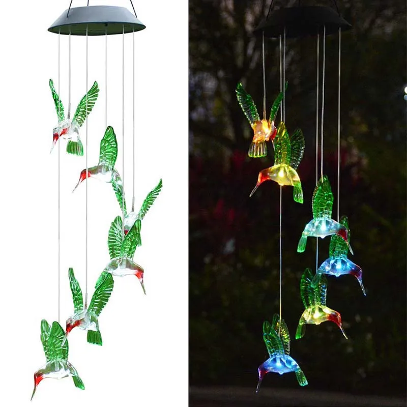 

LED Solar Lamp Hummingbird Type Solar Powered Color-Changing Wind Chime LED Light Home Garden Decor Solar Lightings Wind turn l