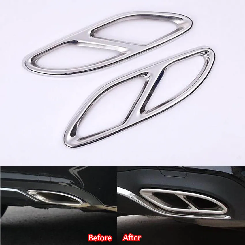 

YAQUICKA 2Pcs Car Tail Outputs Throat Exhaust Cover Trim Frame Car-covers Sticker Styling For Mercedes Benz GLC C B E Class AMG