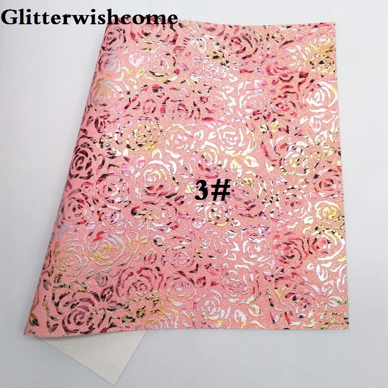 Glitterwishcome 21X29 см A4 размер винил для бантов Роза Печатный блестящая кожаная ткань винил для бантов, GM061A