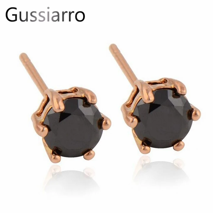 Gussiarro классическое нежное розовое золото-цвет черный круглый, кубический цирконий женские серьги с толстой спинкой boucles d oreilles femmes