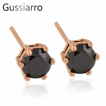 Gussiarro классическое нежное розовое золото-цвет черный круглый, кубический цирконий женские серьги с толстой спинкой boucles d oreilles femmes
