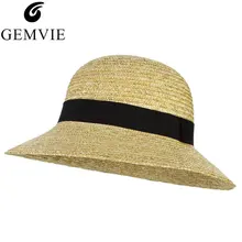 GEMVIE летом соломенная шляпа от солнца в Для женщин модный браслет декор купол плетеная солома Панама дамы широкими полями УФ-защита пляжная шляпа