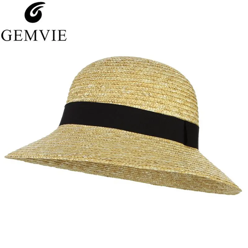 

GEMVIE Summer Straw Sun Hat in Women Trendy Band Decor Dome Straw Woven Bucket Hat Ladies Wide Brim UV Protection Beach Hat
