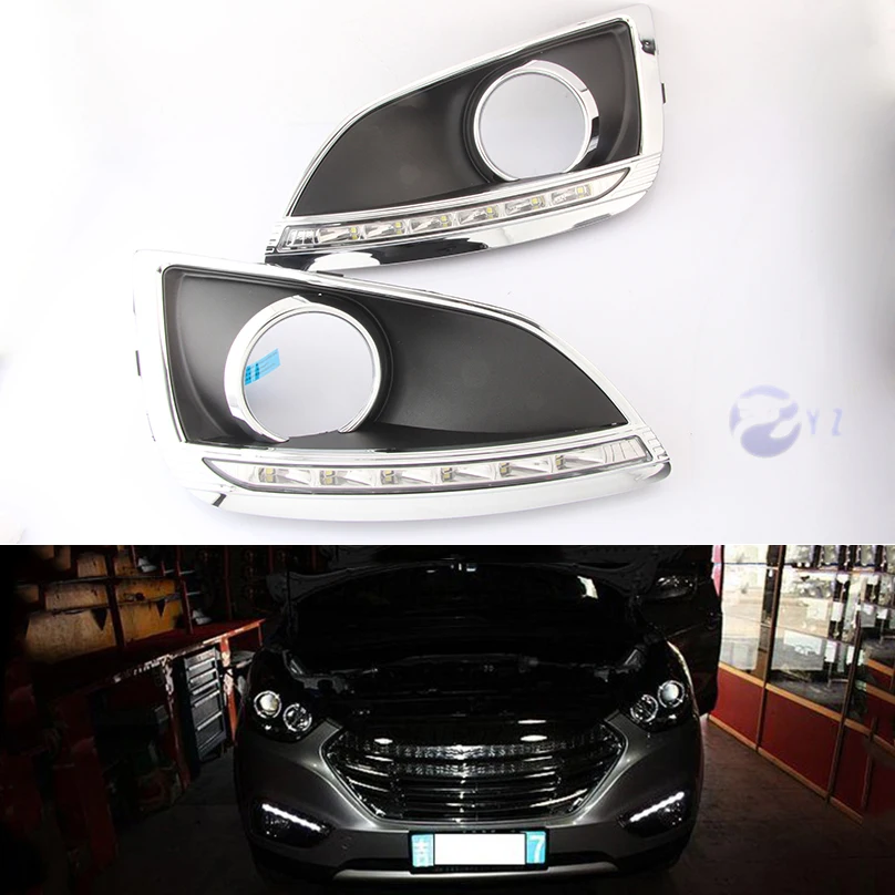 

Car Flashing 1 Pair DRL For Hyundai IX35 2010 2011 2012 2013 LED DRL Daytime Running Lights Daylight Fog light cover car styling