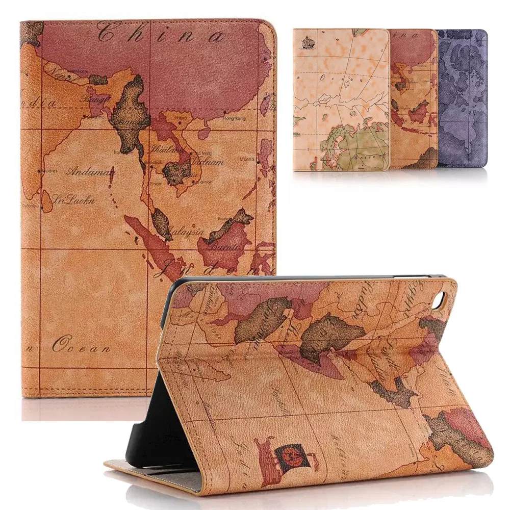 

For Funda iPad Mini 4 Cover World Map PU Leather Wallet Smart Cover Stand Case for Apple iPad Mini 4 Auto Sleep/Wake Up