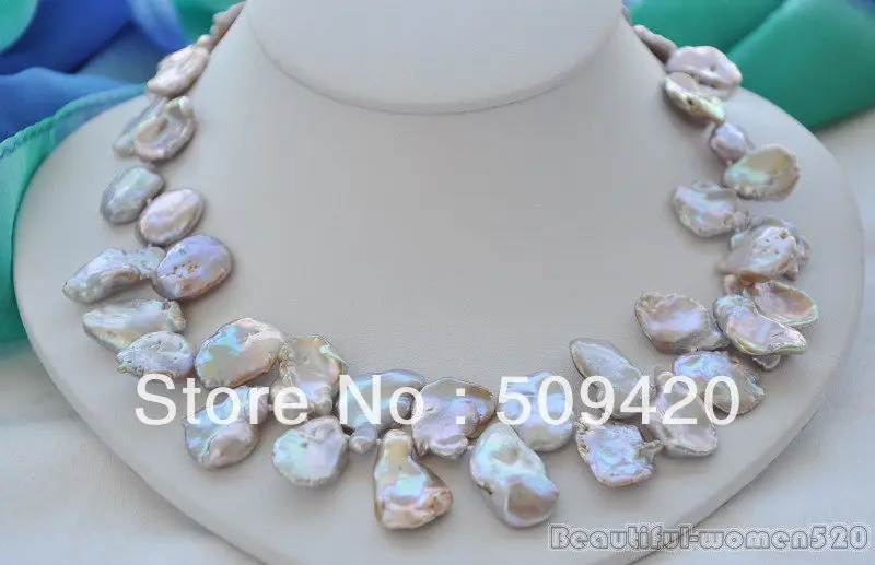 

~~ Free ShippingHuge 17" 20mm LAVENDER lamina KESHI REBORN PEARL NECKLACE