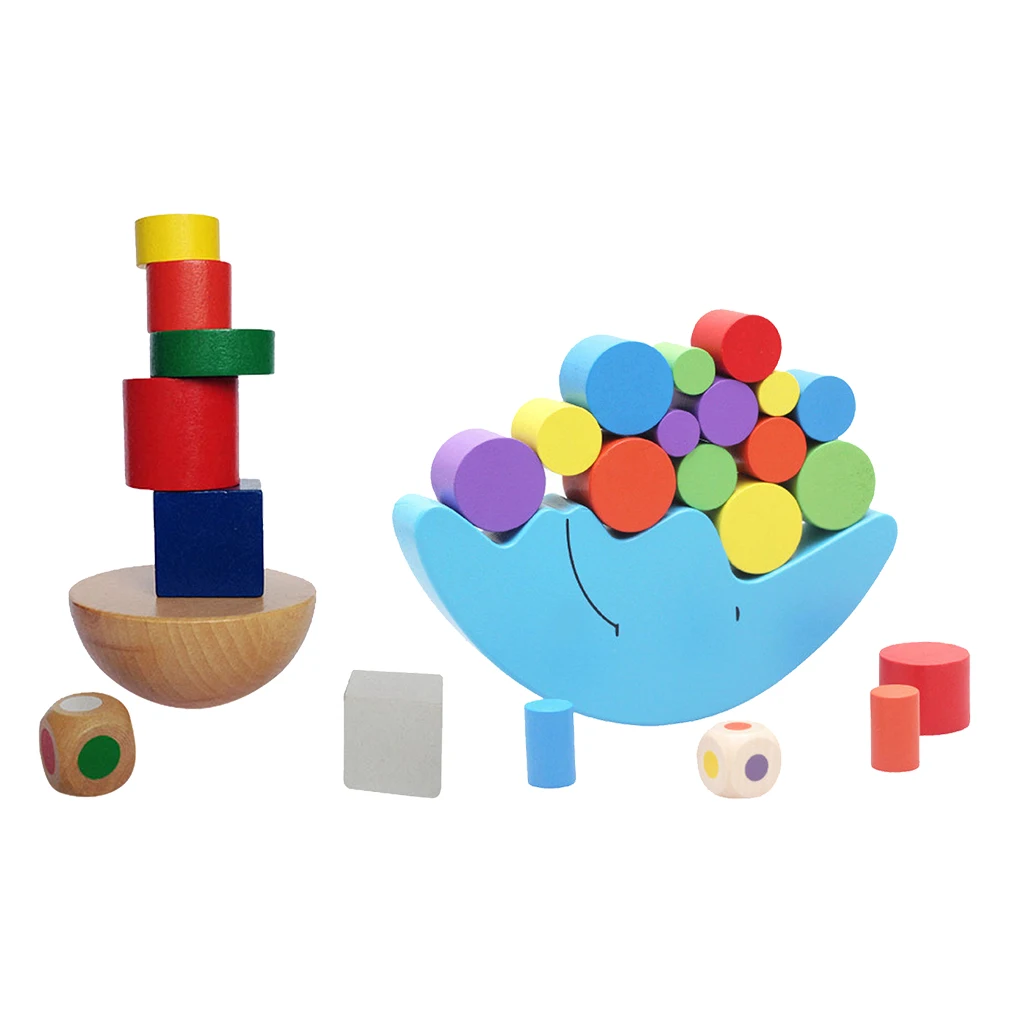 Wooden Montessori Toys for Kids - 2 Sets Wooden Moon & Tower Stacking Balance Blocks Toy