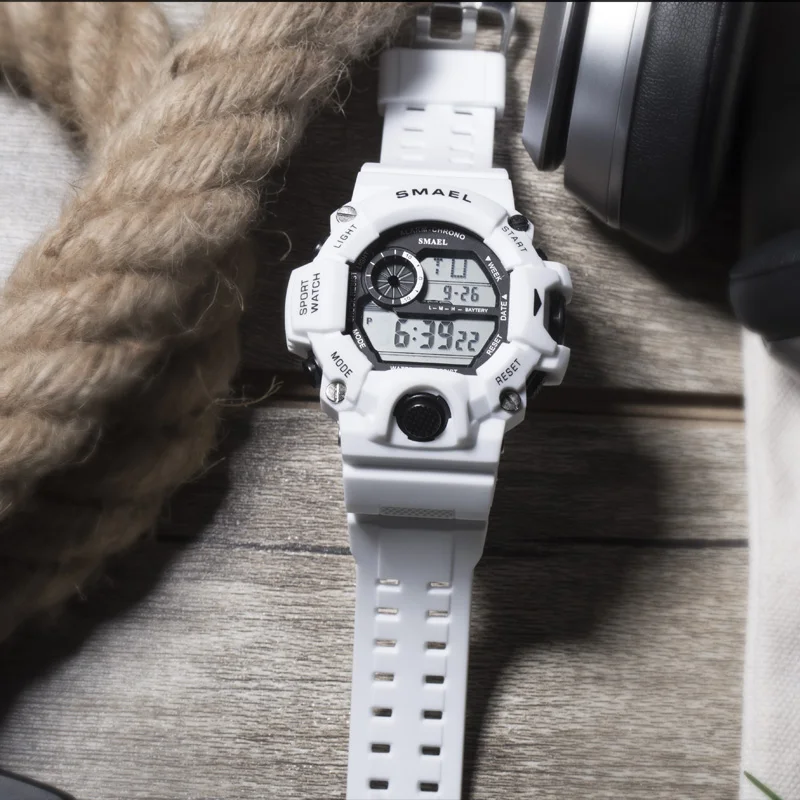 Comprar Relojes digitales deportivos de cuarzo reloj masculino reloj deportivo SMAEL reloj impermeable para hombre reloj masculino blanco Digital militar