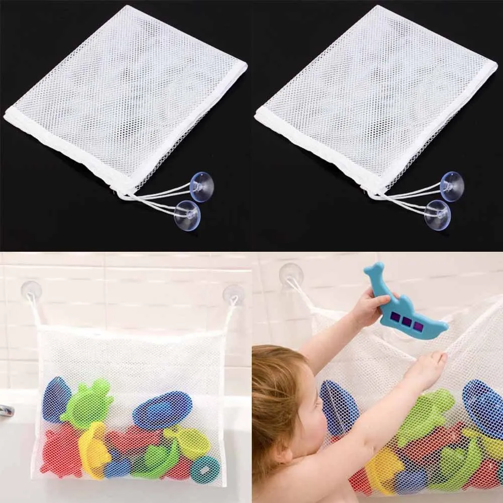 1PC!!! Bathroom Hanging Mesh Bath Toy Storage Bags New Folding Baby Net Suction Cup Baskets