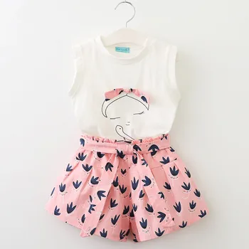 

Gemini New Trend Fashion Girls Children Set Bow Girls T-Shirt + Print Short Skirt Kids Set 2 to 6 Year Old Kids Clothes