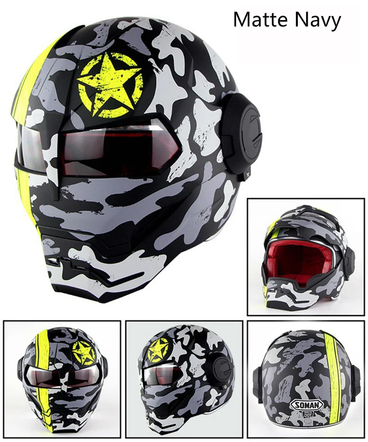 SOMAN Iron Man Motorcycle Helmet Flip up Motorbike Robot Style Helmet Motocross Casco Moto Cross Helm DOT Approval 515