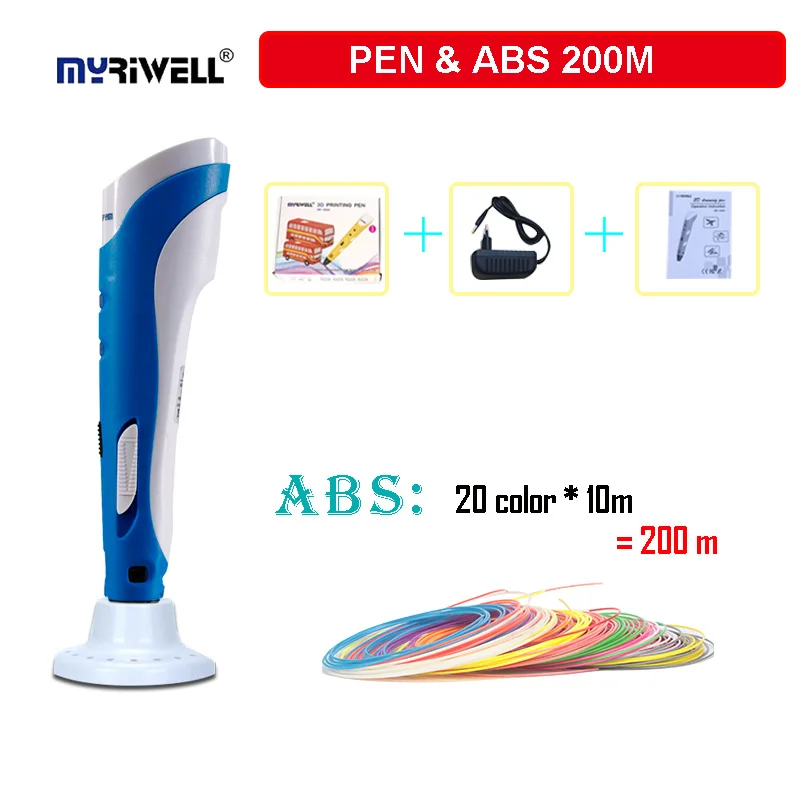 

MYRIWELL RP-100A 3D scribble pen,with 200meter 1.75mm ABS filament(20color*10m) , 3d printing pen the best birthday for kids