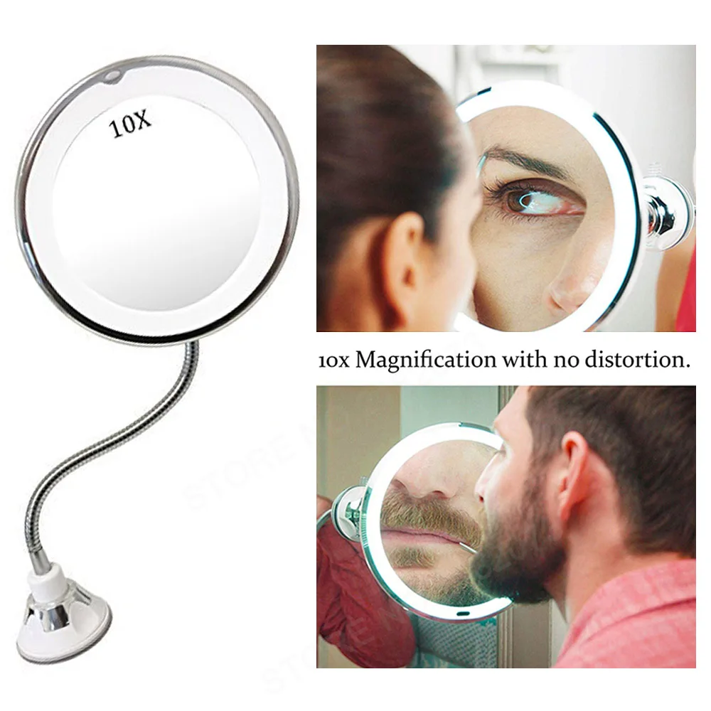 

Boxed 10x Magnifying LED Mirror 360 Rotation Flexible Gooseneck Lighted Bathroom Makeup Shaving Mirror Adjustable Bendable
