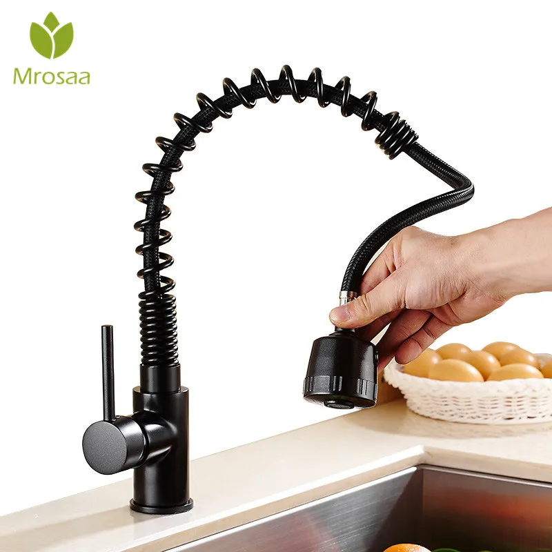 

High Quality Kitchen Pull Out Black Finish Flexible Spring Hot and Cold Mixer Taps Deck Mounted Swivel Basin Faucet Bathroom Tap