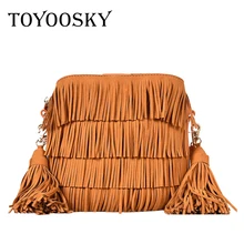 TOYOOSKY женская сумка через плечо с кисточками, женские сумки через плечо из нубука, сумка-мешок, Дизайнерские повседневные сумки