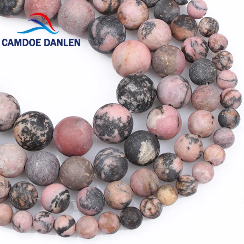 

CAMDOE DANLEN Natural Stone Beads Forsted Matte Rhodonite 6 8 10 12 MM Round Beads Fit Diy Beads Handmade For Jewelry Making