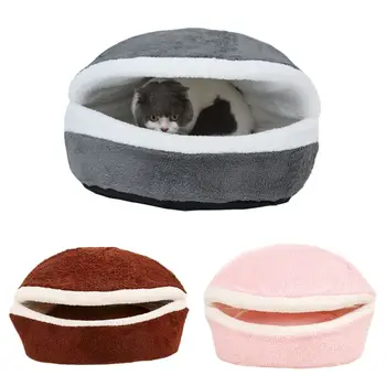 

Soft Warm Velvet Hamburger Bed Cat Kitty Puppy Pet Nest Shell Cover House Removable Windproof Winter Cute Fun Hamburger Design