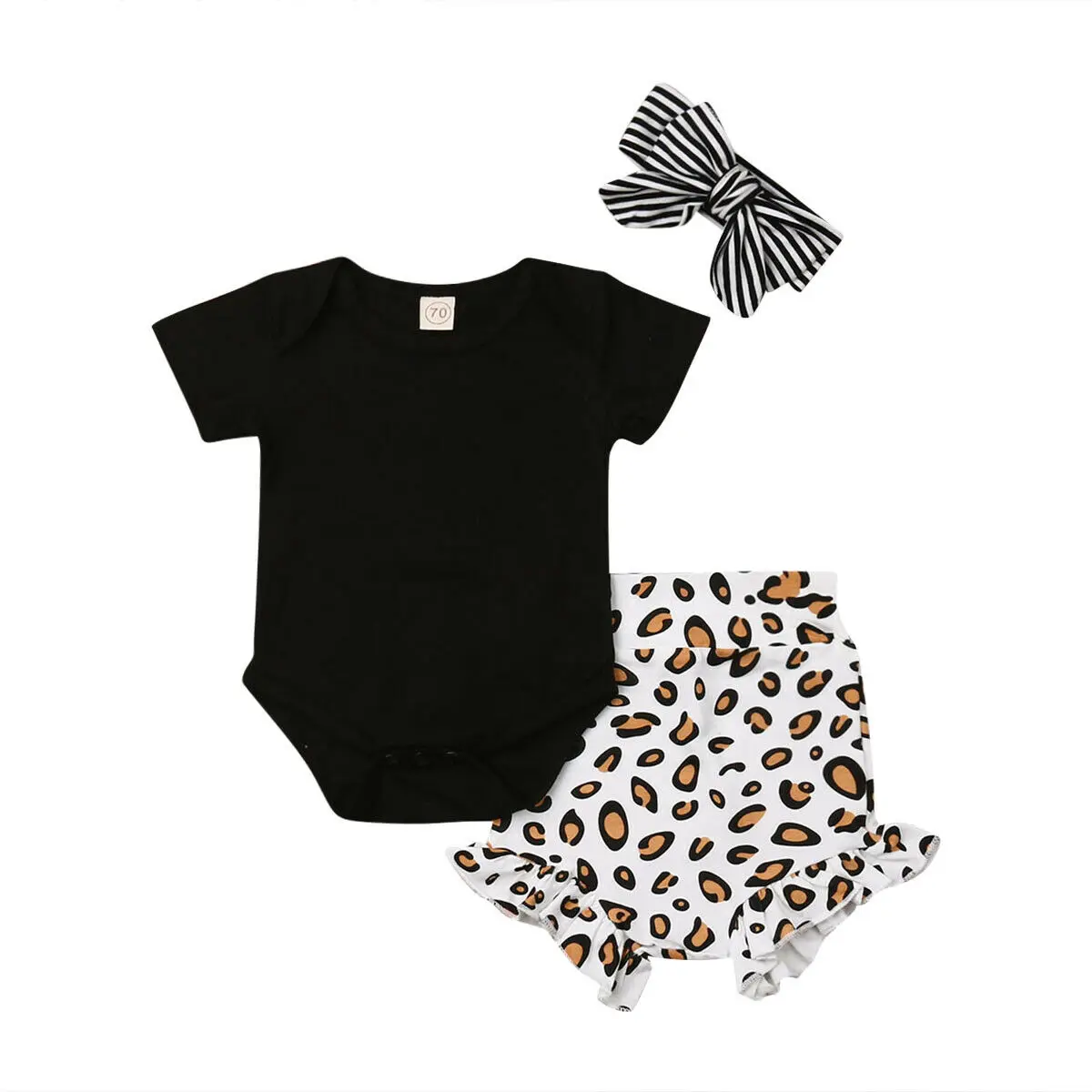Pudcoco для маленьких девочек 0-24 M новорожденный для маленьких девочек с леопардовым принтом одежда верхний комбинезон короткие штаны Летняя Одежда AU - Цвет: Leopard