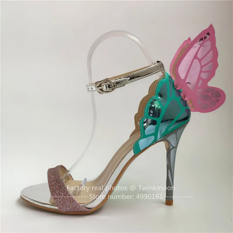 Босоножки с вышитыми бабочками; дизайнерская обувь с крыльями; женская обувь на высоком каблуке с ремешком на щиколотке; Свадебная обувь для подиума; Мода года; размер 42 - Цвет: 8