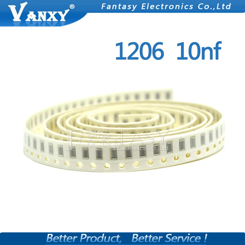 

100pcs 10NF X7R Error 10% 50V 1206 103 smd capacitor