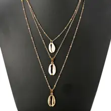 Yobest Three Layers of Shell Pendant Necklace Natural Shell Gold Cowrie Women Best Friend Seashell Necklace Bohemian Jewelry