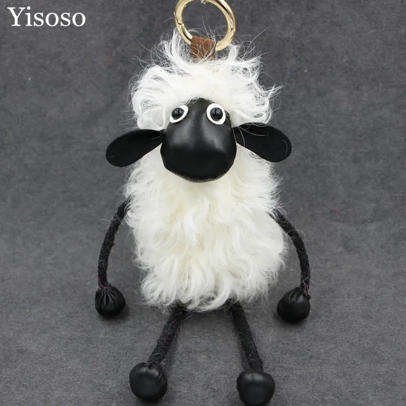 

Yisoso big size 22cm Sheep Keychain Fur Really Sheepskin Wool Key Chain Women Bag Charms or Car Pendant Party Gifts YS046