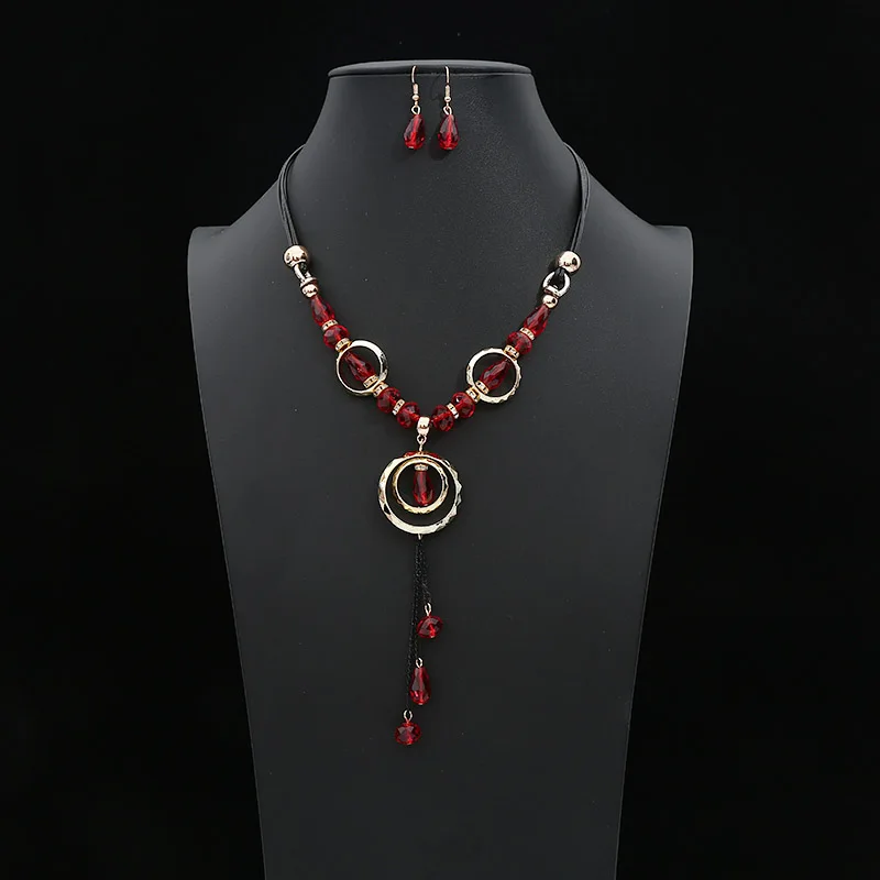 2019 African Acrylic Geometric Beads Jewelry Sets long chain tassel Charm Pendant Necklace Dangle Drop Bridal Wedding Set | Украшения и